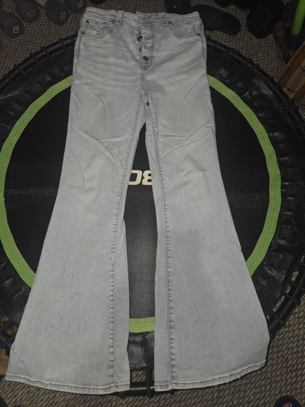 American Eagle Outfitters Light Blue High-Rise Flare Jeans with Button Fly